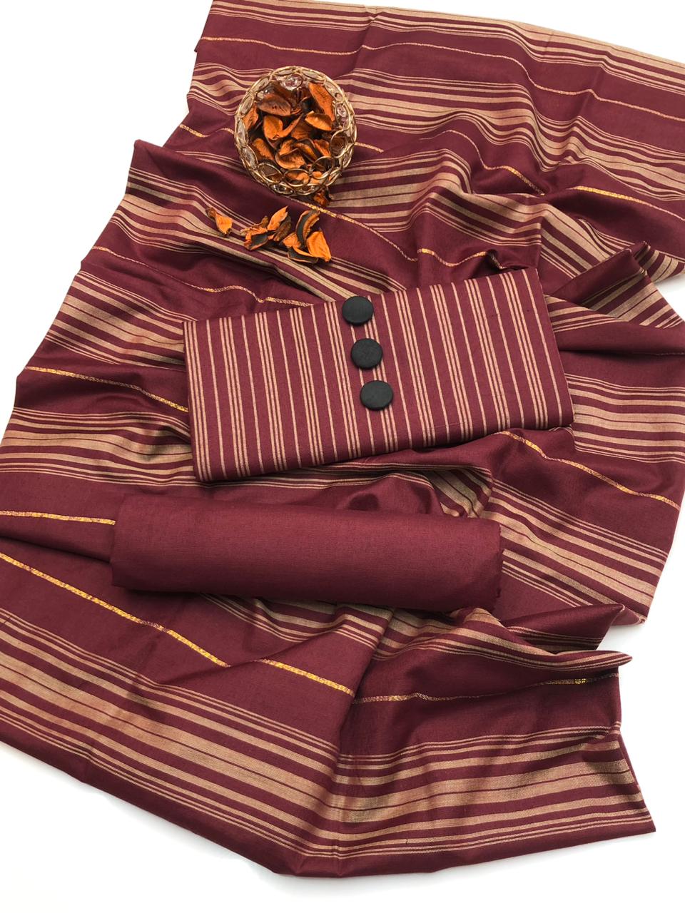 3 PCS Susi khaadi Mehroon Gold